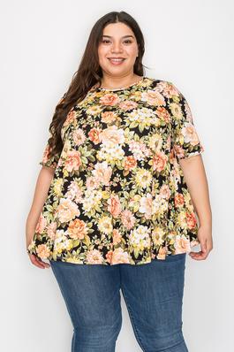 PLUS SIZE SHORT SLEEVES PRINT TUNIC TOP