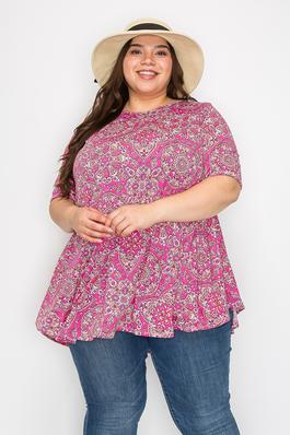 EXTRA PLUS SIZE SHORT SLEEVES PRINT TUNIC TOP