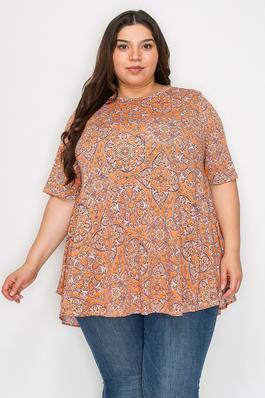 EXTRA PLUS SIZE SHORT SLEEVES PRINT TUNIC TOP