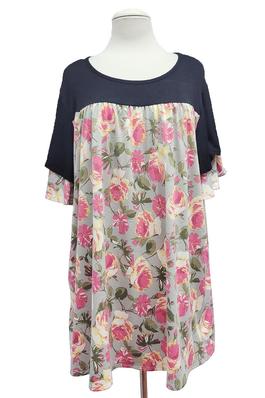 Extra Plus Size Ruffle Sleeves Flower Print Top