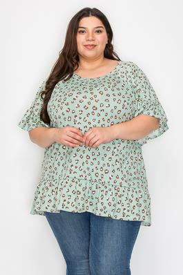 Extra Plus size ruffle sleeves multi tunic top with frill hem