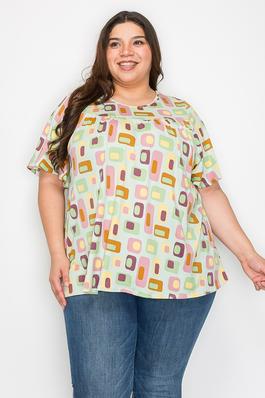 Extra Plus Size Shirred multi Print Tunic Top