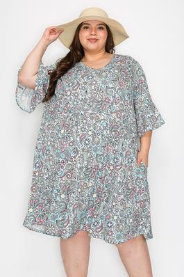 Extra Plus v-neck dress with asymmetrical sleeves
