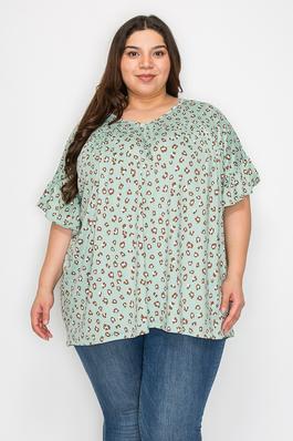 Extra Plus Size V-neck Ruffle Sleeves Leopard Print Top