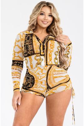 PLUS GOLD CHAIN PATTERN PRINT BELTED ROMER