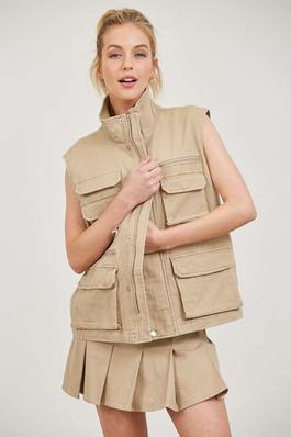 CARGO BIG POCKETS VEST WITH PLEATED SKIRTS SET