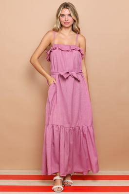 tiered long dress with self tie