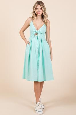 fit and flare cotton midi dress with tie front
