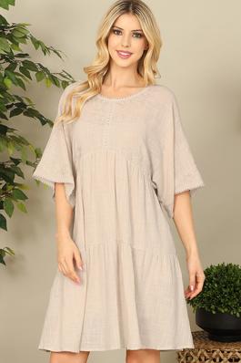 cotton embroidered wide sleeve mini dress