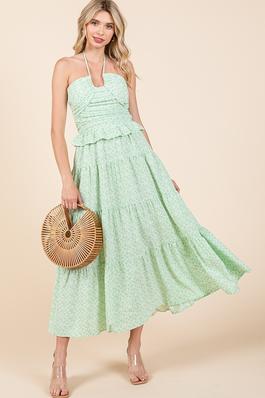 spaghetti strap tiered floral long dress