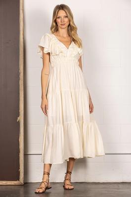 solid tiered maxi dress with ruffle detail