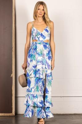 tropical print maxi dress with slit