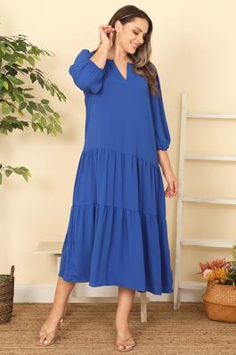 plus size notch collar crinkle woven tiered dress