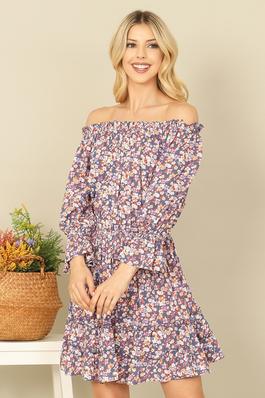 off shoulder floral mini dress