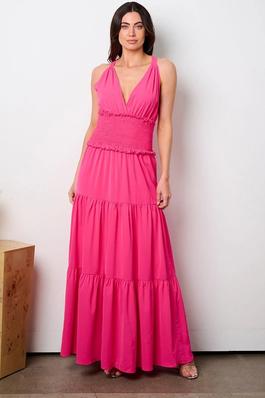 solid tiered woven maxi dress with smocking