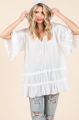 oversize cotton hoodie with ruffle sleeves