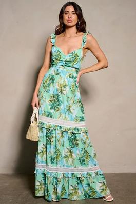 ruffle straped floral maxi dress