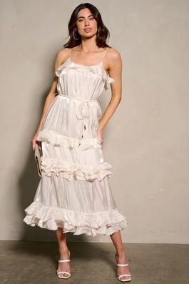 solid tiered shimmer maxi dress with ruffle