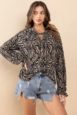 mini pleated woven blouse with ruffle