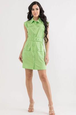 button down cargo cotton dress with cargo pockets