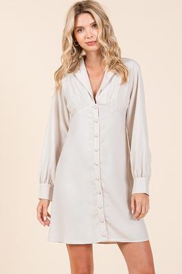 button down solid collared dress