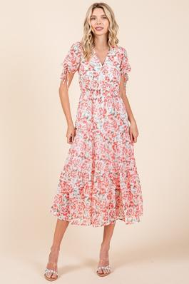 floral tiered midi woven dress