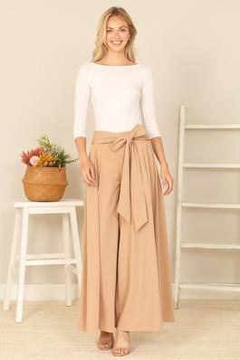 wide leg flare solid pants with tie