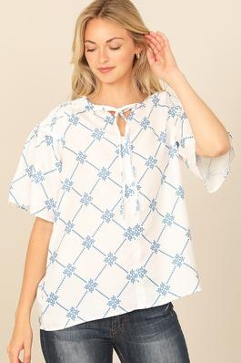 wide sleeve printed woven blouse