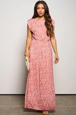 sleeveless floral maxi dress with elastic waist