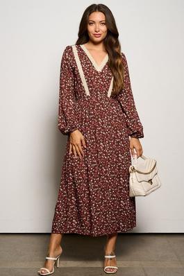 long sleeve floral maxi dress with lace