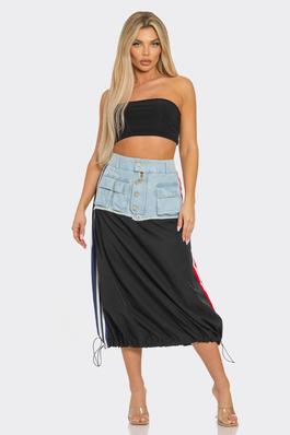 Two Tone Windbreaker Denim Maxi Skirt