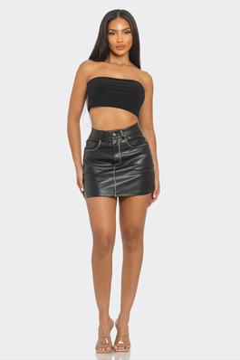 PU Leather Hem Detail Mini Skirt