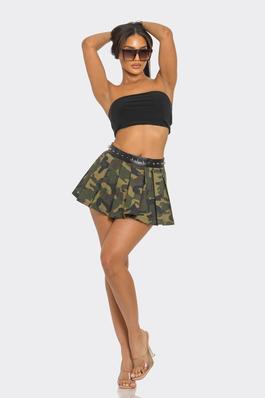 Camouflage Plaid Mini Skirt w/ Spike Detail