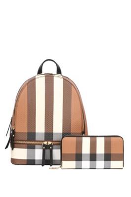 2-In-1 Fashion Plaid Print Backpack Wallet Set