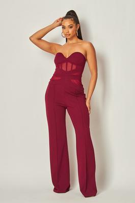 Solid Strapless Jumpsuit with Sheer Panel Detail