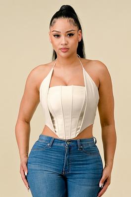 PU Corset Bustier Crop top with fold Detail