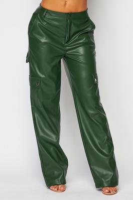 Faux Leather PU Cargo Pants