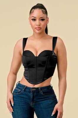 Stretch Satin corset Bustier crop top with Boning