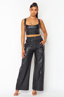 PU bustier with cargo pants matching two pcs set