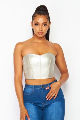 PU Leather corset Bustier crop top with Boning