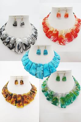 Colorful Marbled Statement Necklace Set