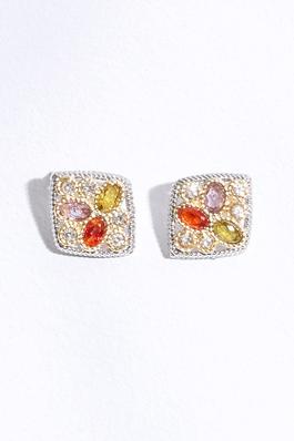 Square Multi Color Pave Post Earrings