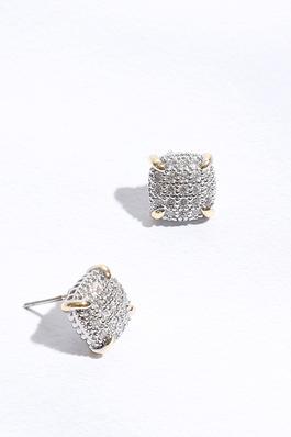 Gold Corners Silver Pave Square Earrings
