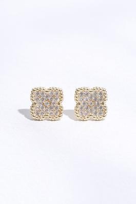 Pave 15MM Clover Gold Post Earrings