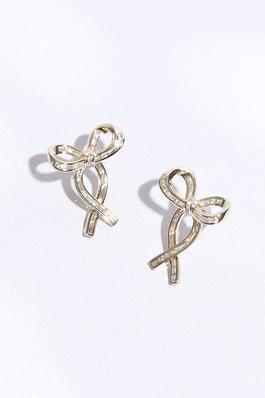 Gold Ribbon Clear CZ Post Earrings 