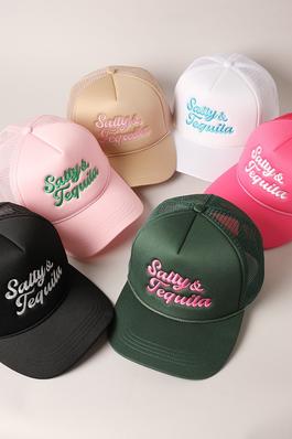 Salty & Tequila Text Embroidery Mesh Trucker Hat
