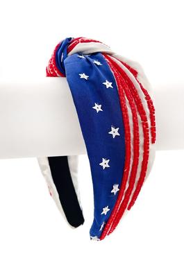 USA Flag Theme Stars and Beads Knotted Headband