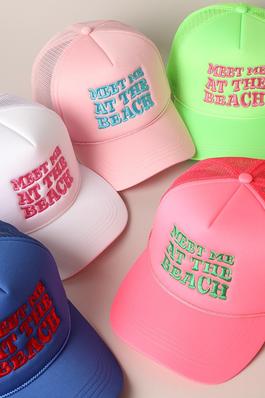 Meet Me At Beach Embroidered Mesh Back Cap