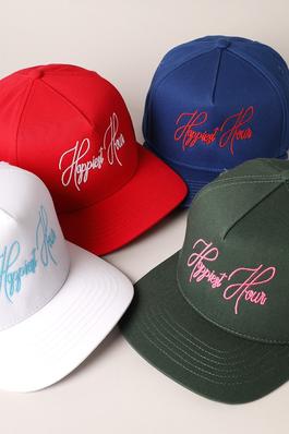 Happiest Hour Script Text Embroidery Baseball Cap 