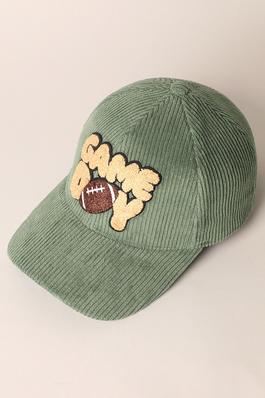 Football Game Day Chenille Patch Corduroy Cap